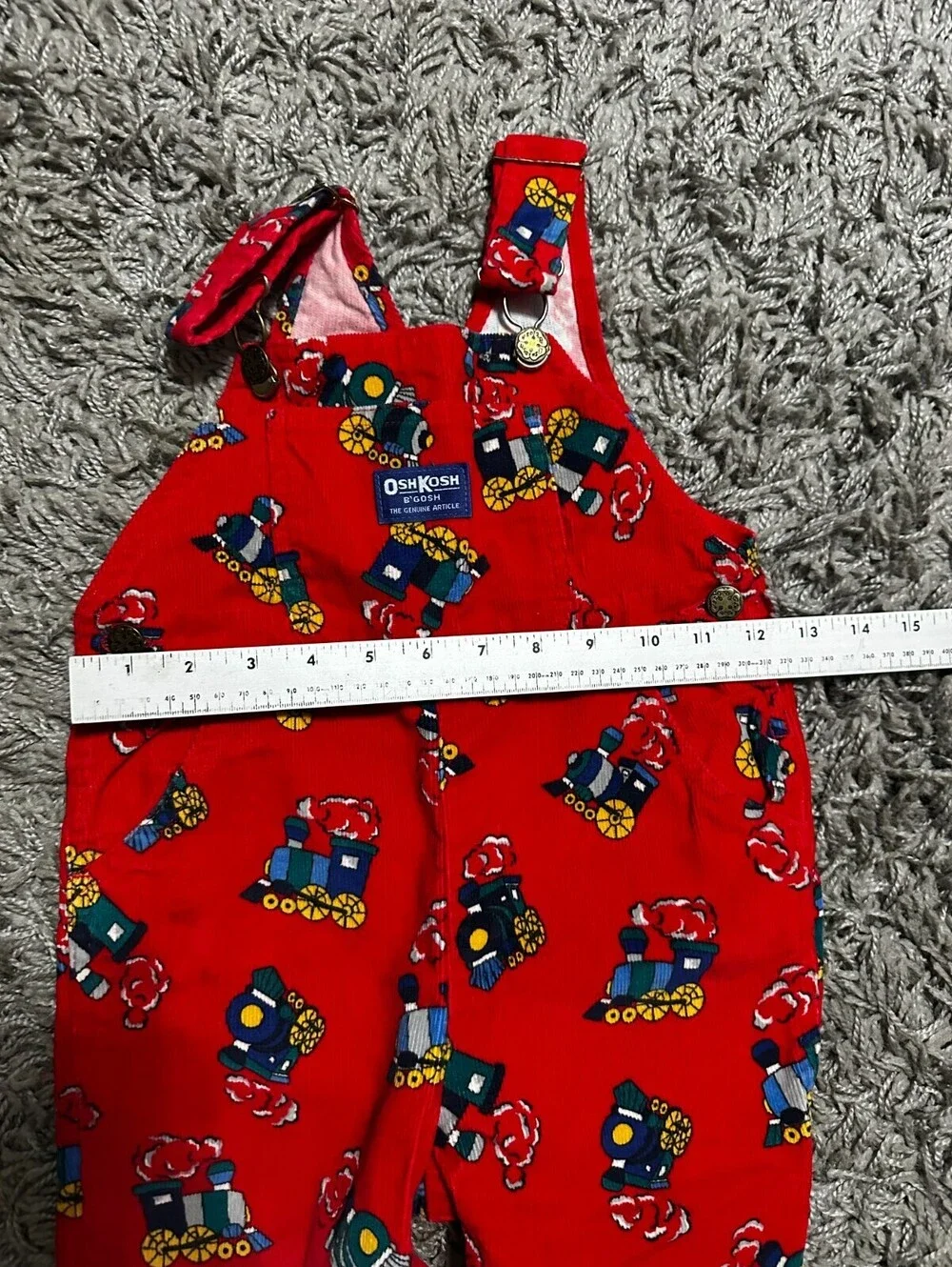 Vintage Paper Tag Osh Kosh B'Josh Coduroy Red Overalls With Trains Size 3T